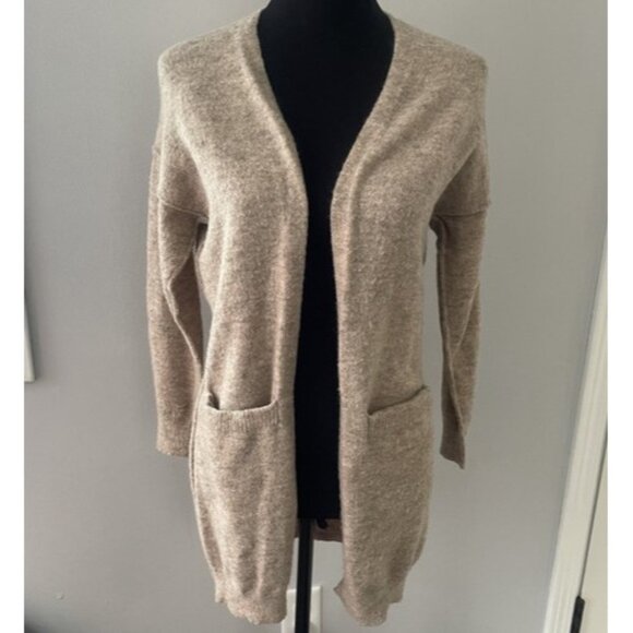 Anthropologie Women’s Small Fuzzy Open Front Beige Acrylic Cardigan Sweater S - Picture 5 of 9